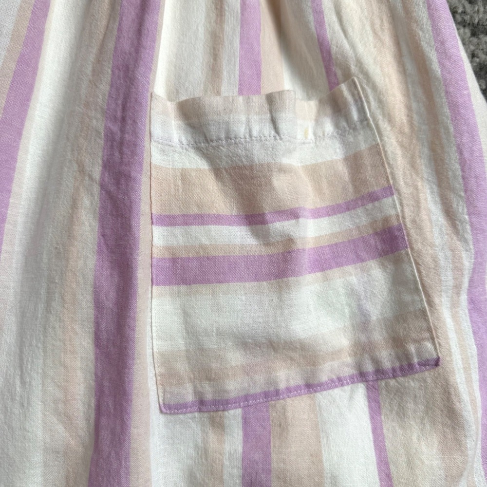 Torrid Linen/Cotton Midi Dress Womens 2X Purple Tan Striped Button Front Pocket - Picture 8 of 10